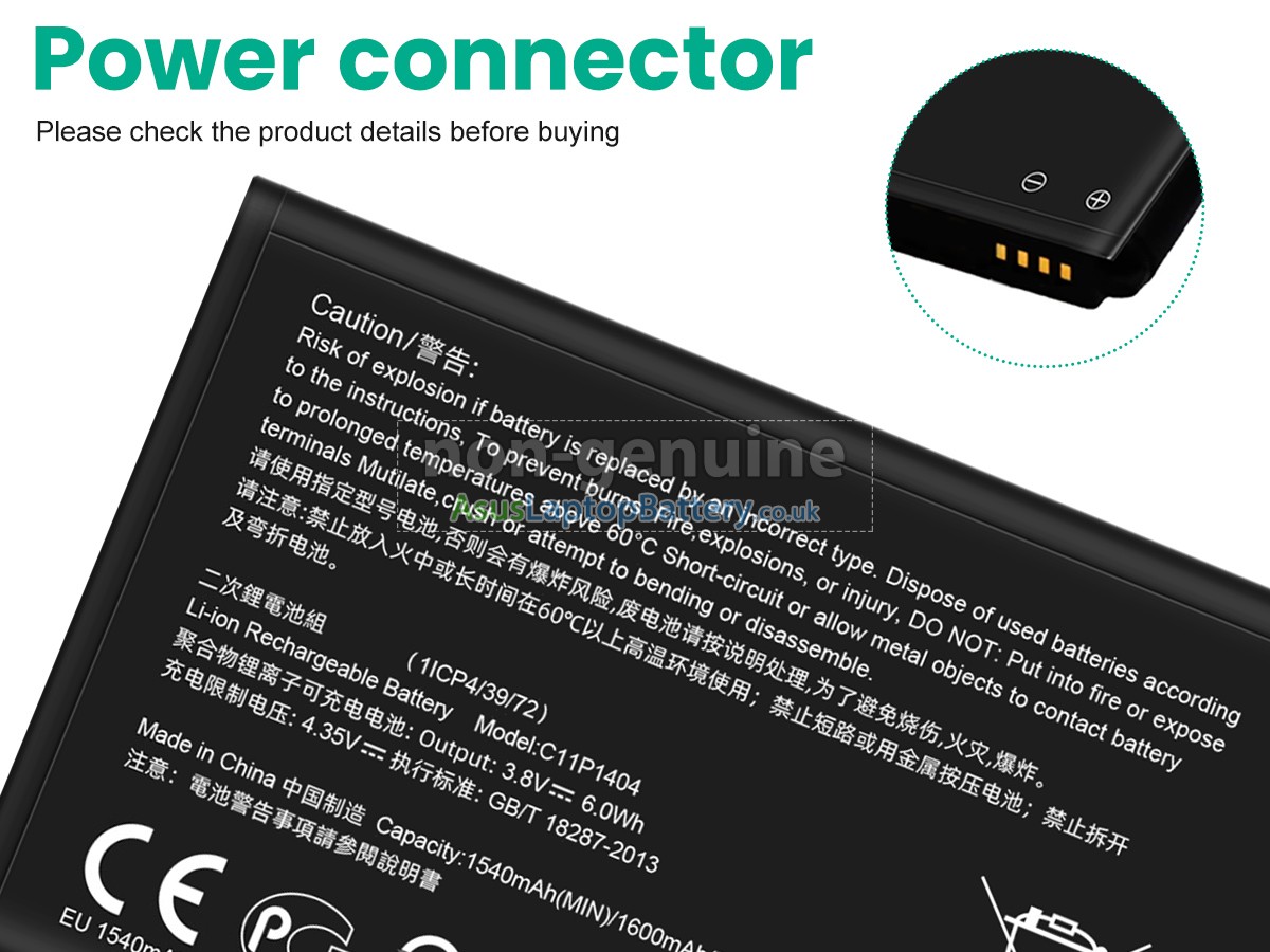 replacement Asus C11P1404 battery