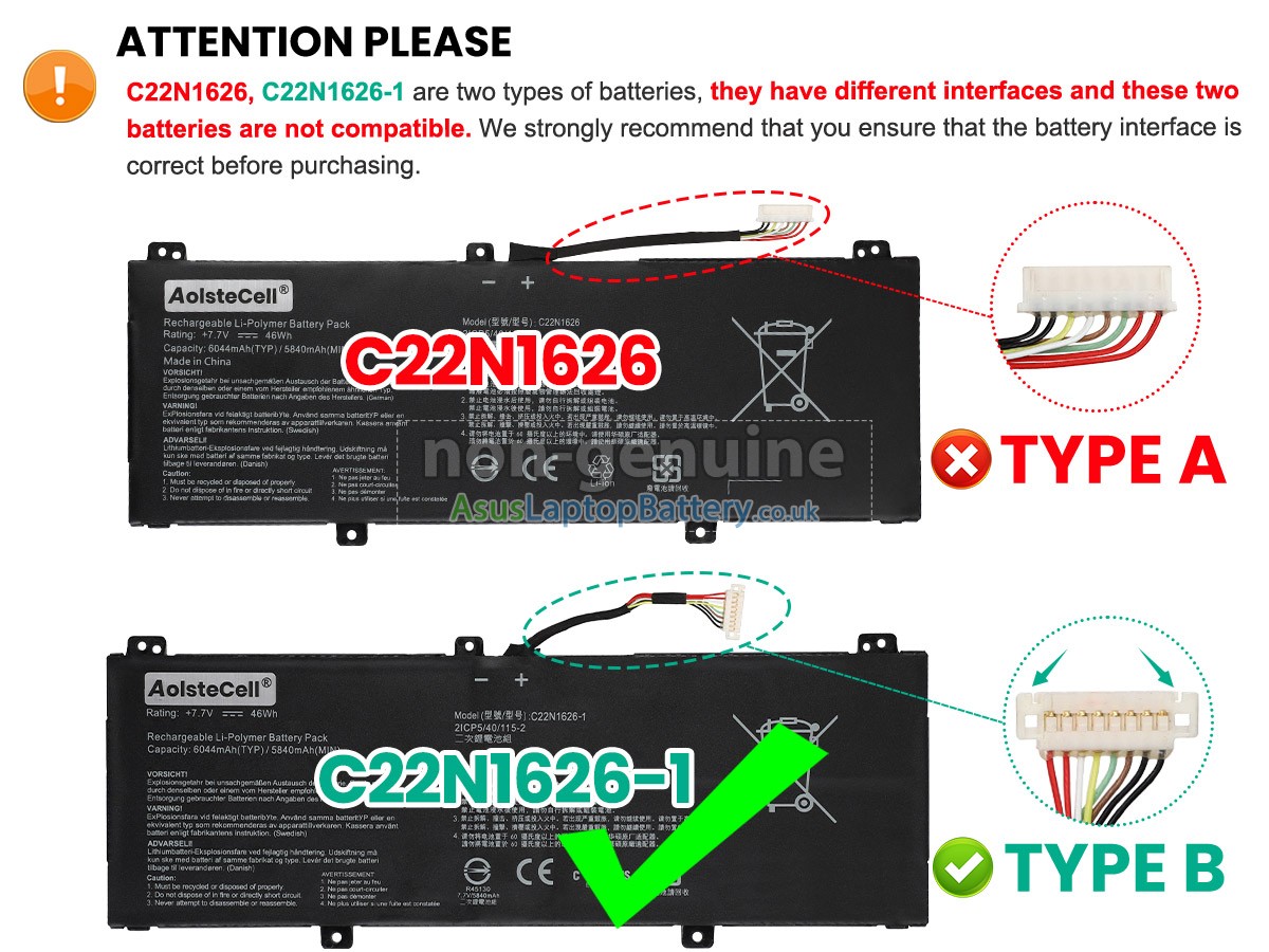 replacement Asus C22N1626-1 battery