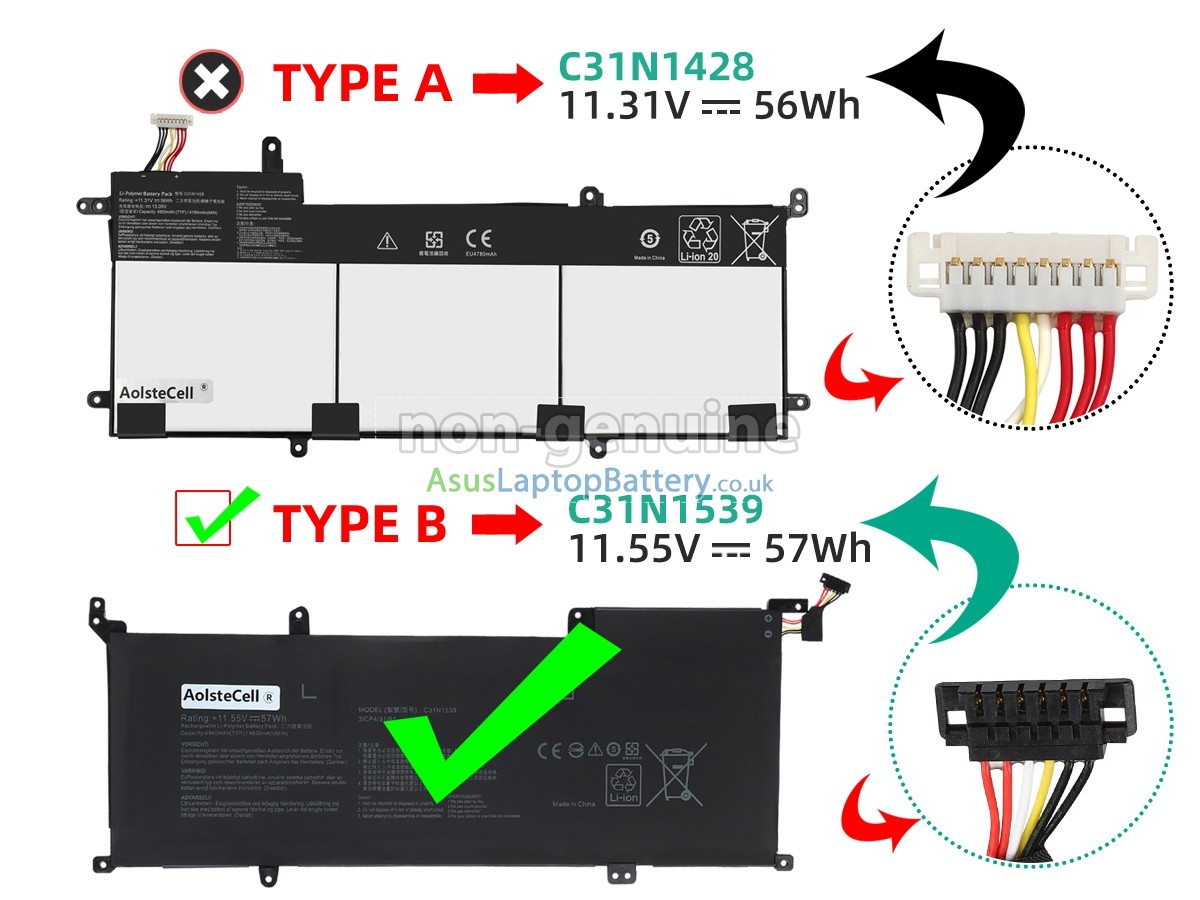 replacement Asus C31N1539 battery
